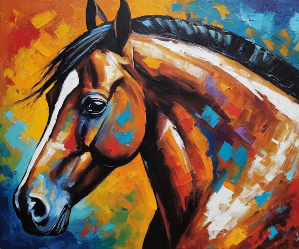Abstract Horse Painting (ART-3319-112492) - Handpainted Art Painting - 36in X 30in