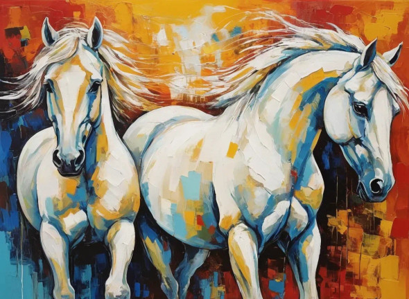 Abstract Horses Painting Vastu (ART-3319-112491) - Handpainted Art Painting - 36in X 24in