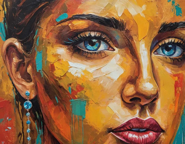 Realistic Abstract Exotic Figure Painting (ART-3319-112494) - Handpainted Art Painting - 48in X 30in