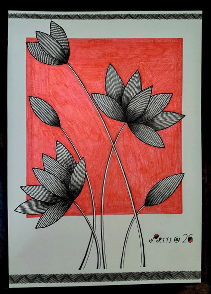 Lotus Art (ART-17118-112601) - Handpainted Art Painting - 8in X 11in