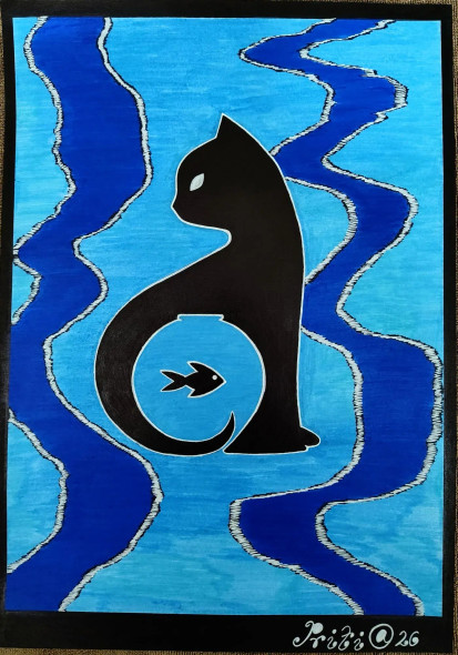 Abstract Cat (ART-17118-112598) - Handpainted Art Painting - 8in X 11in