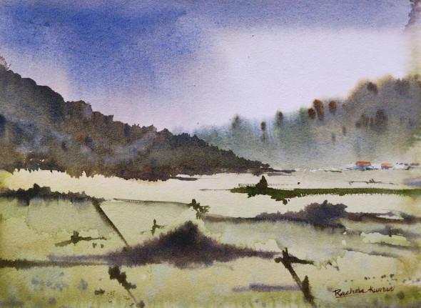 Green Harvest (ART-7389-112645) - Handpainted Art Painting - 14in X 10in