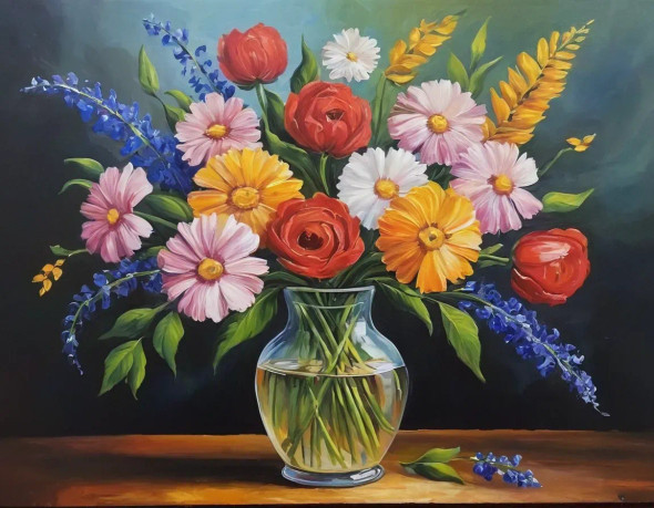 Flowers Painting- Calming Realistic Flowers (ART-3319-112726) - Handpainted Art Painting - 36in X 24in