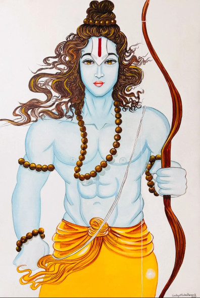 Shri Ram (ART-8370-112709) - Handpainted Art Painting - 24in X 36in