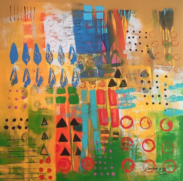 My City (ART-8915-112736) - Handpainted Art Painting - 36in X 36in