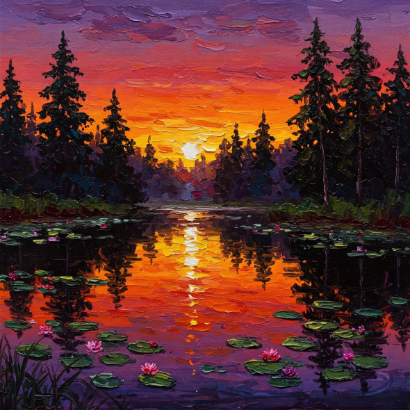 A Sunset Is The Sun’s Fiery Kiss To The Night. (PRT-15697-112773) - Canvas Art Print - 42in X 42in