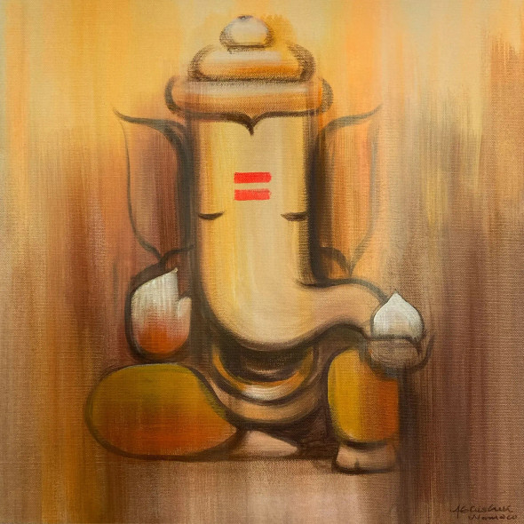 Ganesha (ART-3512-112771) - Handpainted Art Painting - 16in X 17in