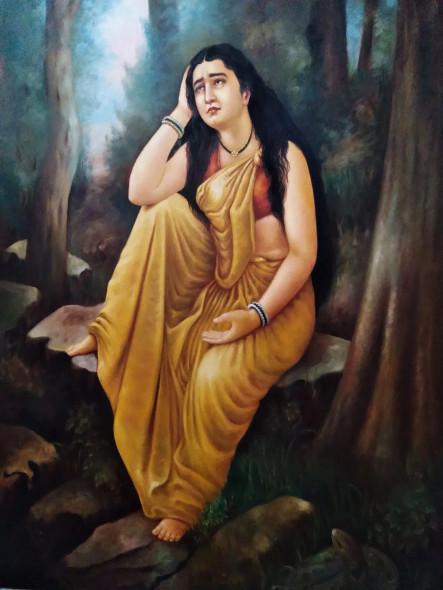 Damayanti Vanavasa (Exile Of Damayanti) - Raja Ravi Varma Recreation Oil Painting (ART-15795-112941) - Handpainted Art Painting - 36in X 48in