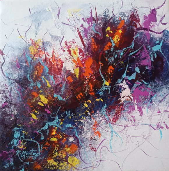 Eruption Of Colours (ART-1230-112959) - Handpainted Art Painting - 12in X 12in