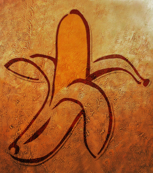 The banana painting, new age painting, texture painting, yellow, brown painting