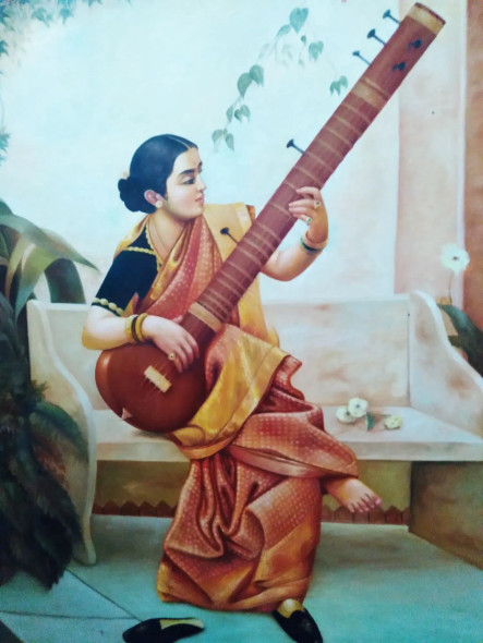 Kadambari (Music Hath Charms) - Raja Ravi Varma Recreation Oil Painting (ART-15795-113015) - Handpainted Art Painting - 33in X 46in