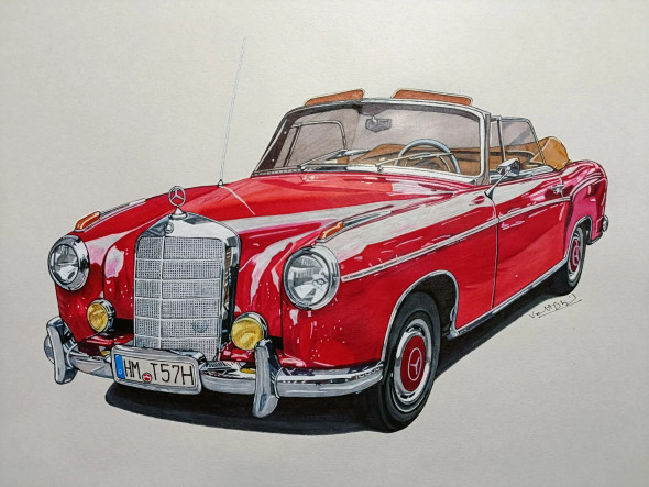 Mercedes Benz 220 SE Cabriolet 3D (ART-8874-113050) - Handpainted Art Painting - 12in X 11in