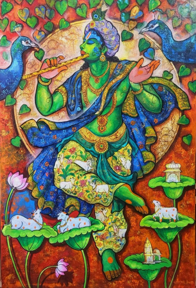 RAAS LEELA (ART-82-113062) - Handpainted Art Painting - 48in X 72in