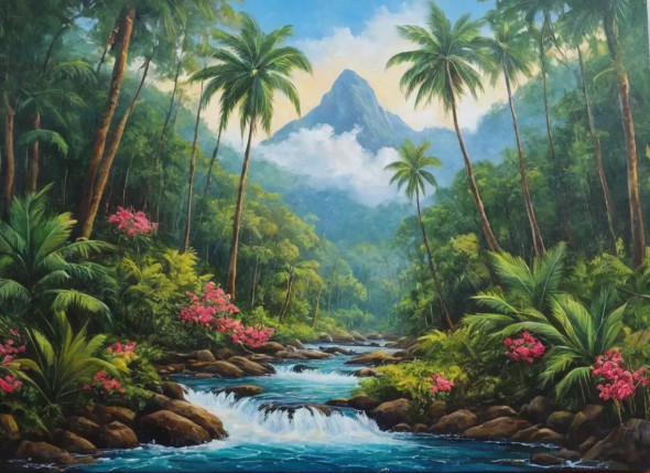 Forest Mountains Landscape Scenery Painting (ART-3319-113085) - Handpainted Art Painting - 36in X 24in