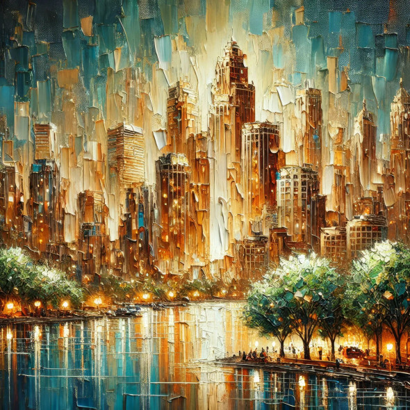 Golden Metropolis: A Night Of Lights (PRT-16747-113127) - Canvas Art Print - 24in X 24in