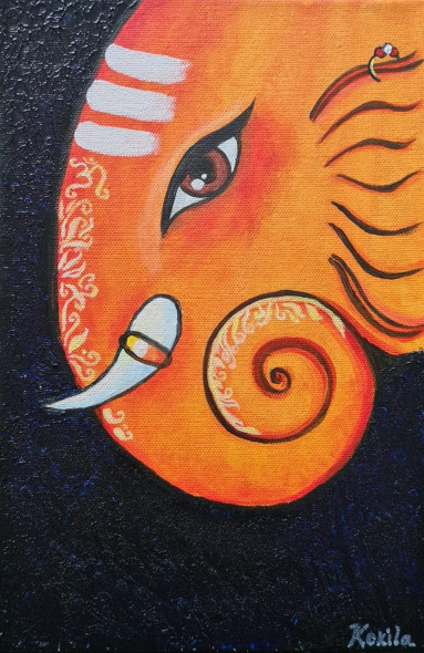 Ganpati (ART-16284-113117) - Handpainted Art Painting - 16in X 20in