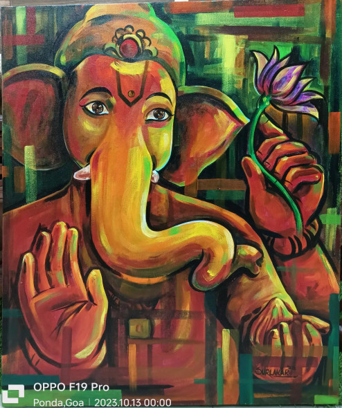 Ganesha (ART-17202-113143) - Handpainted Art Painting - 24in X 30in