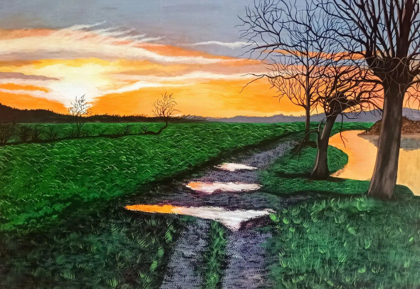 Lake Side Field (PRT-17065-113248) - Canvas Art Print - 18in X 12in
