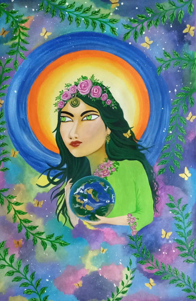 Mother Earth (ART-15598-113259) - Handpainted Art Painting - 21in X 32in