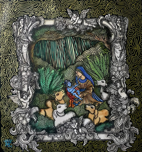 Devki- Catholic Era (ART-7129-113269) - Handpainted Art Painting - 31in X 33in