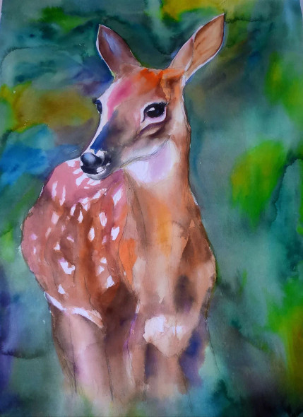 Deer Painting (ART-16757-113297) - Handpainted Art Painting - 21in X 29in