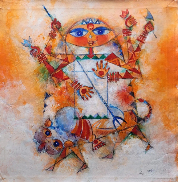 Bhawani (ART-17229-113365) - Handpainted Art Painting - 12in X 12in