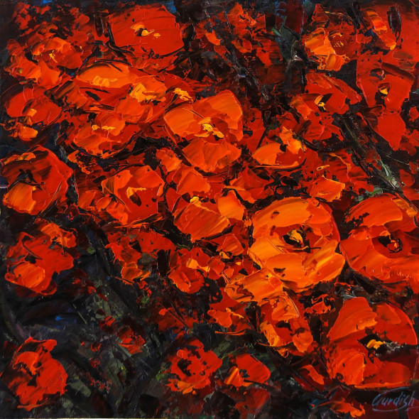 Morning Flowers (ART-2571-113480) - Handpainted Art Painting - 18in X 18in
