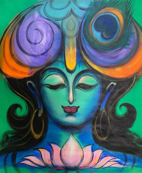 Krishna (ART-3512-113445) - Handpainted Art Painting - 40in X 44in