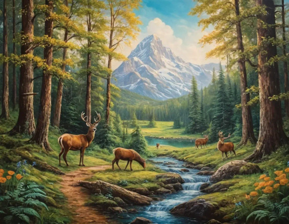 Nature's Heaven Mountains Scenery Landscape Painting (ART-3319-113383) - Handpainted Art Painting - 36in X 30in