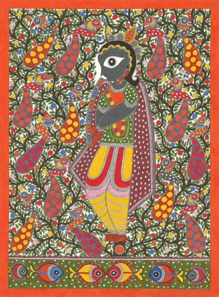 Madhubani (ART-16116-113390) - Handpainted Art Painting - 11in X 15in