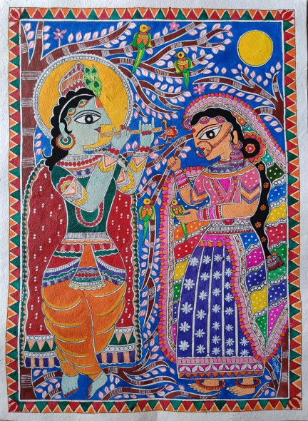Madhubani (ART-16116-113450) - Handpainted Art Painting - 11in X 15in