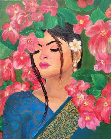 Women Beauty (ART-16757-113371) - Handpainted Art Painting - 16in X 20in