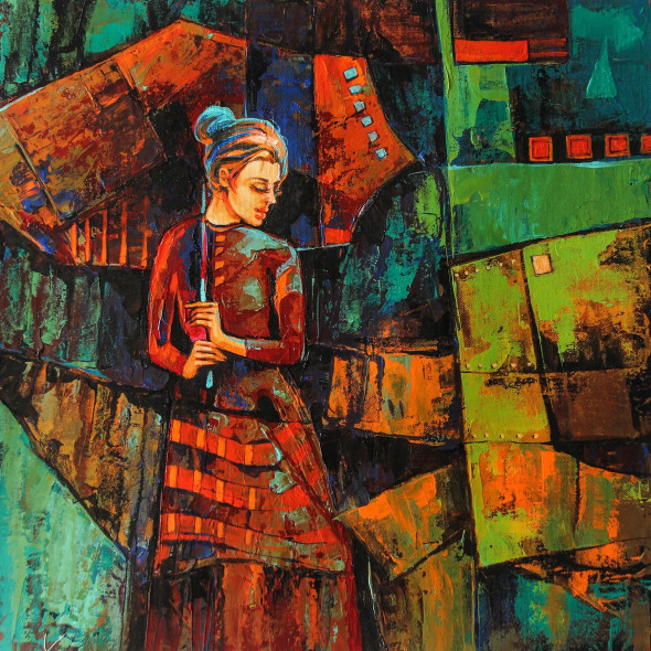 Just A Gaze (ART-2571-113454) - Handpainted Art Painting - 18in X 18in