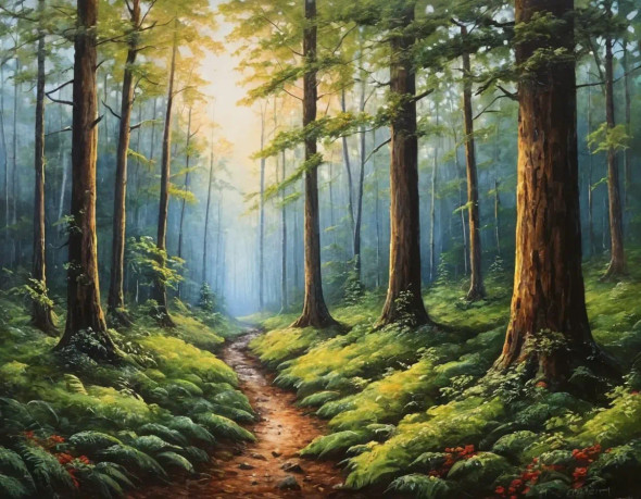 Forest Nature Scenery Landscape Painting (ART-3319-113379) - Handpainted Art Painting - 36in X 24in