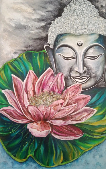 Enlightenment In Bloom (ART-8034-113421) - Handpainted Art Painting - 20in X 32in