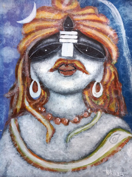 Shiva (ART-16119-113507) - Handpainted Art Painting - 10in X 14in