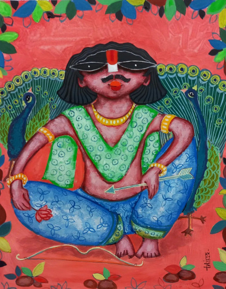Kartikeya (ART-16119-113510) - Handpainted Art Painting - 10in X 14in