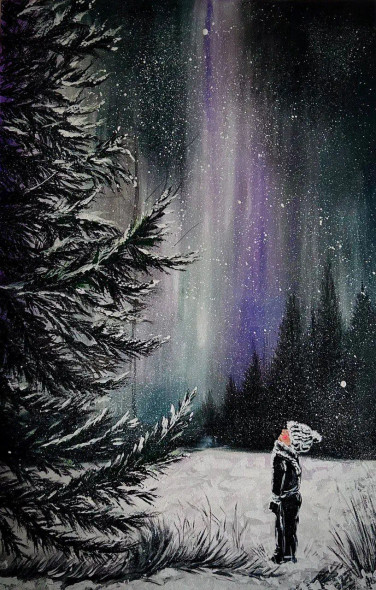 "Winter Whispers: A Child's Gaze"-Original Handmade Acrylic Painting (ART-7381-113618) - Handpainted Art Painting - 24in X 36in