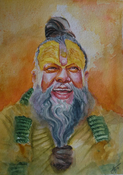 Premanand Ji Maharaj Watercolor Painting (ART-16685-113663) - Handpainted Art Painting - 11in X 15in