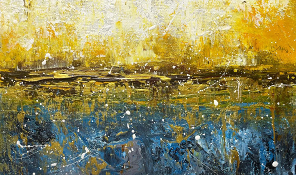 Reflections Of Dusk, Handmade Painting (ART-17270-113677) - Handpainted Art Painting - 60in X 36in