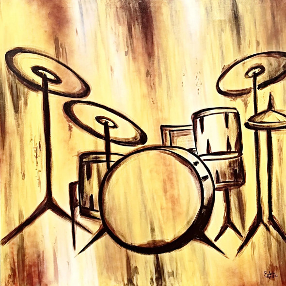 Vintage Drum Set (ART-16799-113703) - Handpainted Art Painting - 48in X 48in