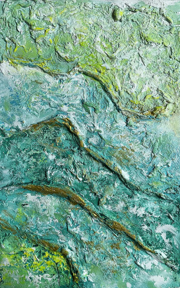 Verdant Flow, Handmade Painting (ART-17270-113692) - Handpainted Art Painting - 36in X 60in