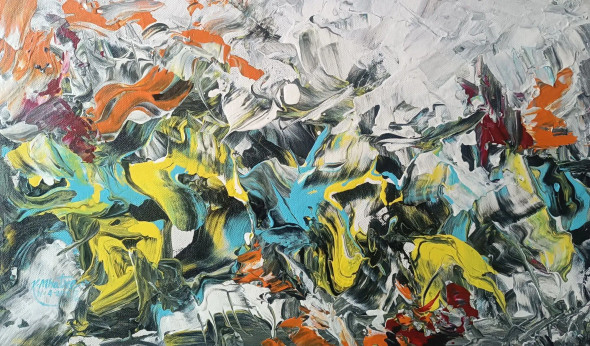 Chaos In Color (ART-1230-113697) - Handpainted Art Painting - 20in X 12in