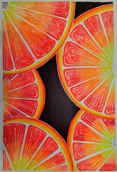 Citrus Symphony (ART-16633-113696) - Handpainted Art Painting - 8in X 12in