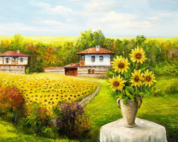 Sunflower Farm (PRT_15978) - Canvas Art Print - 38in X 30in
