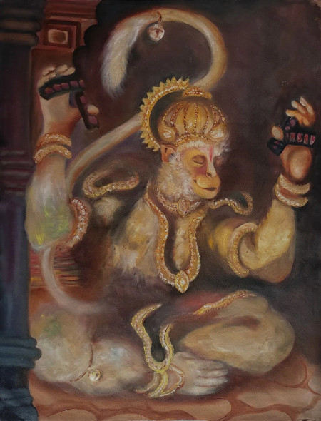 Hanuman Painting (ART-16757-113724) - Handpainted Art Painting - 27in X 36in