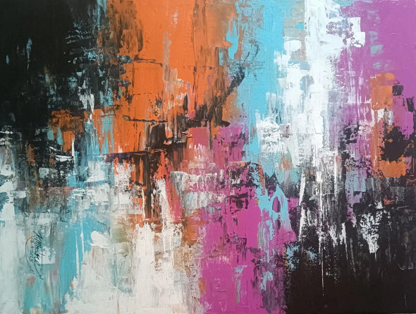 Urban Pulse (ART-1230-113755) - Handpainted Art Painting - 22in X 16in