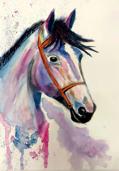Horse (ART-17294-113784) - Handpainted Art Painting - 12in X 17in
