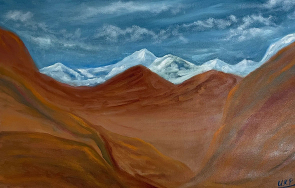 Ladakh Landscape (ART-8841-113778) - Handpainted Art Painting - 25in X 16in