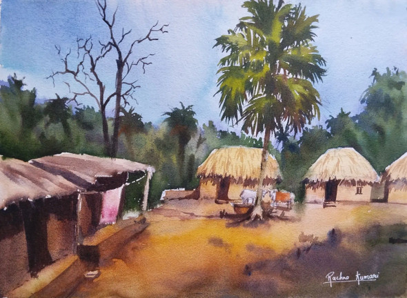 Rustic Harmony (ART-7389-113857) - Handpainted Art Painting - 13in X 10in